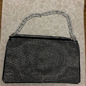 Black Rhinestone Chain-Handle Shoulder Bag